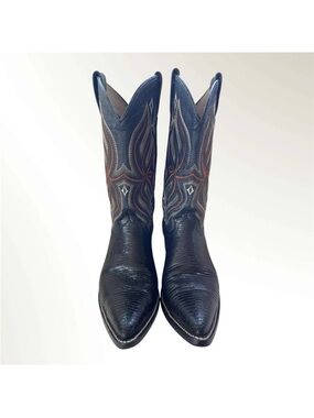 El Patron Lizard Exotic Leather Cowboy Boots 8 Men Handmade Pointed Toe